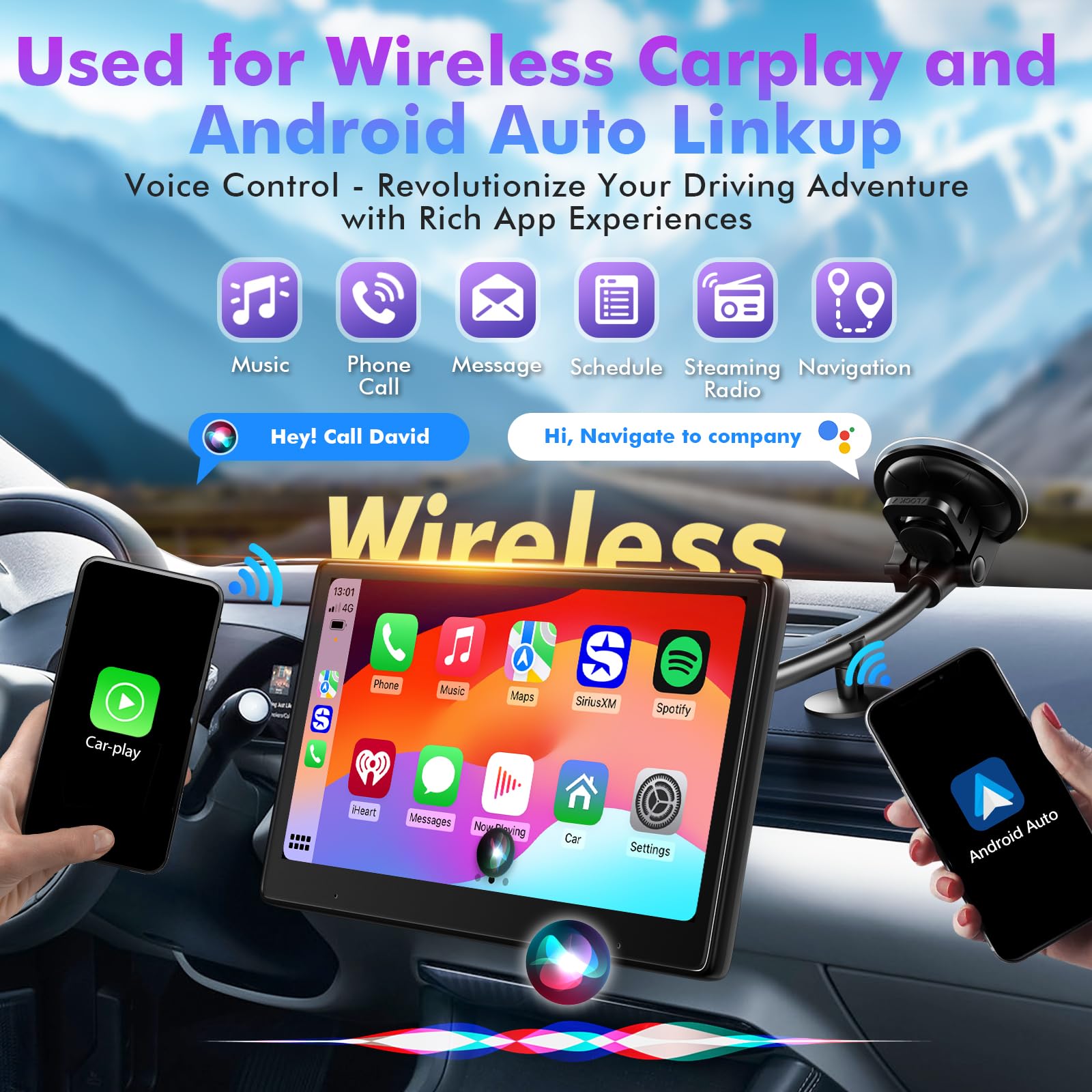 10 Inch Touch Screen for Car - Used for Wireless Apple Carplay Android Auto - Portable Car Stereo with 2K Front Dashcam, 1080P Rear Dash cam Backup Camera, Bluetooth, MirrorLink AUX - The One Stop Deals