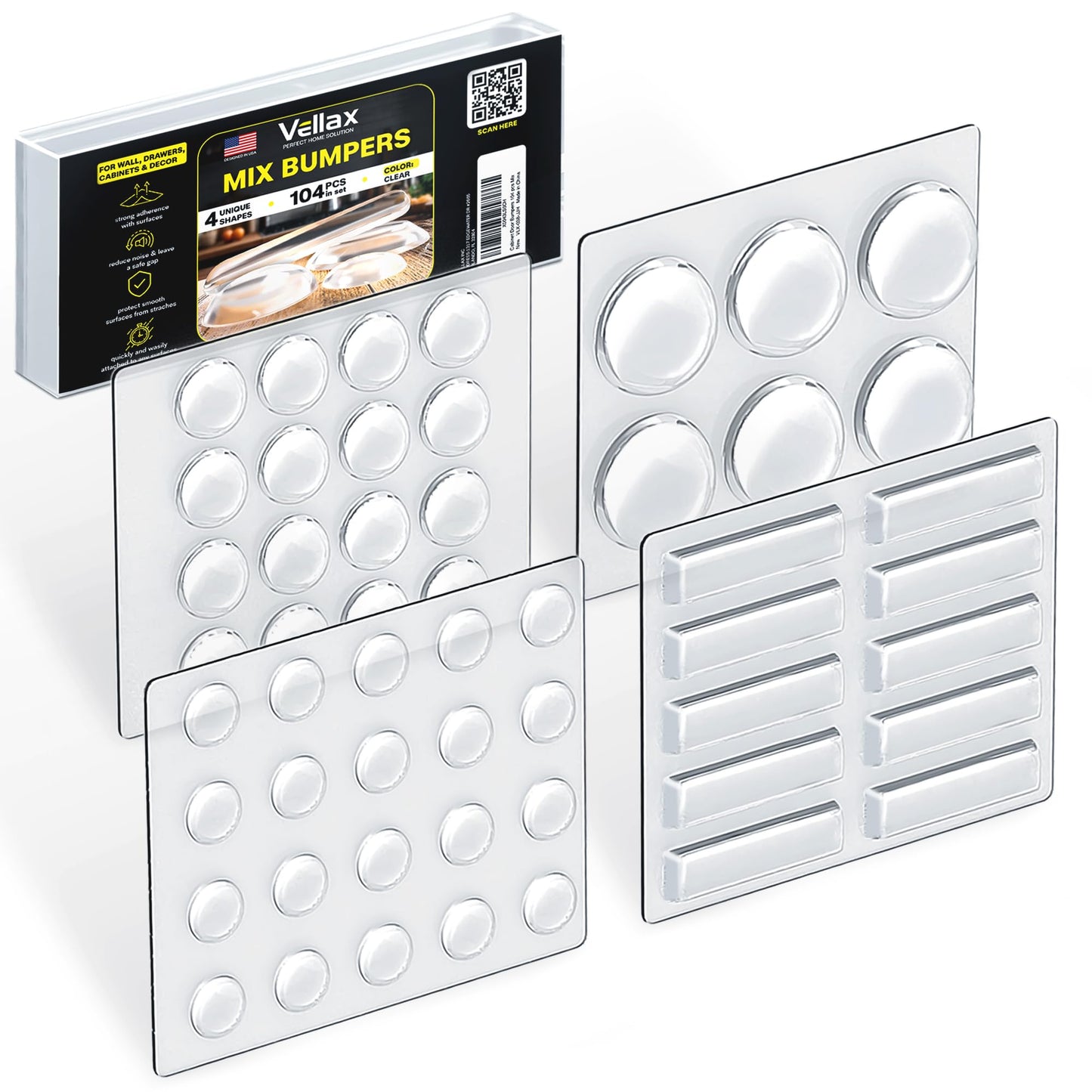 104 - Piece Cabinet Bumper Set - Clear, Self - Adhesive Rubber Pads for Doors, Cupboards, and Kitchen Cabinet Protectors – Dampen Noise & Protect Surfaces - The One Stop Deals