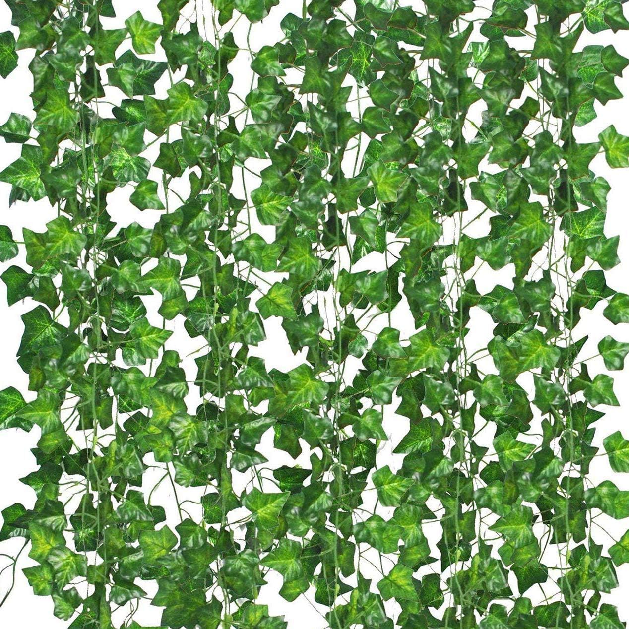 12 Pack Fake Vines for Room Decor Artificial Ivy Garland with Clip Green Flowers Hanging Plants Faux Greenery Leaves Bedroom Aesthetic Decor for Home Garden Wall Wedding - The One Stop Deals