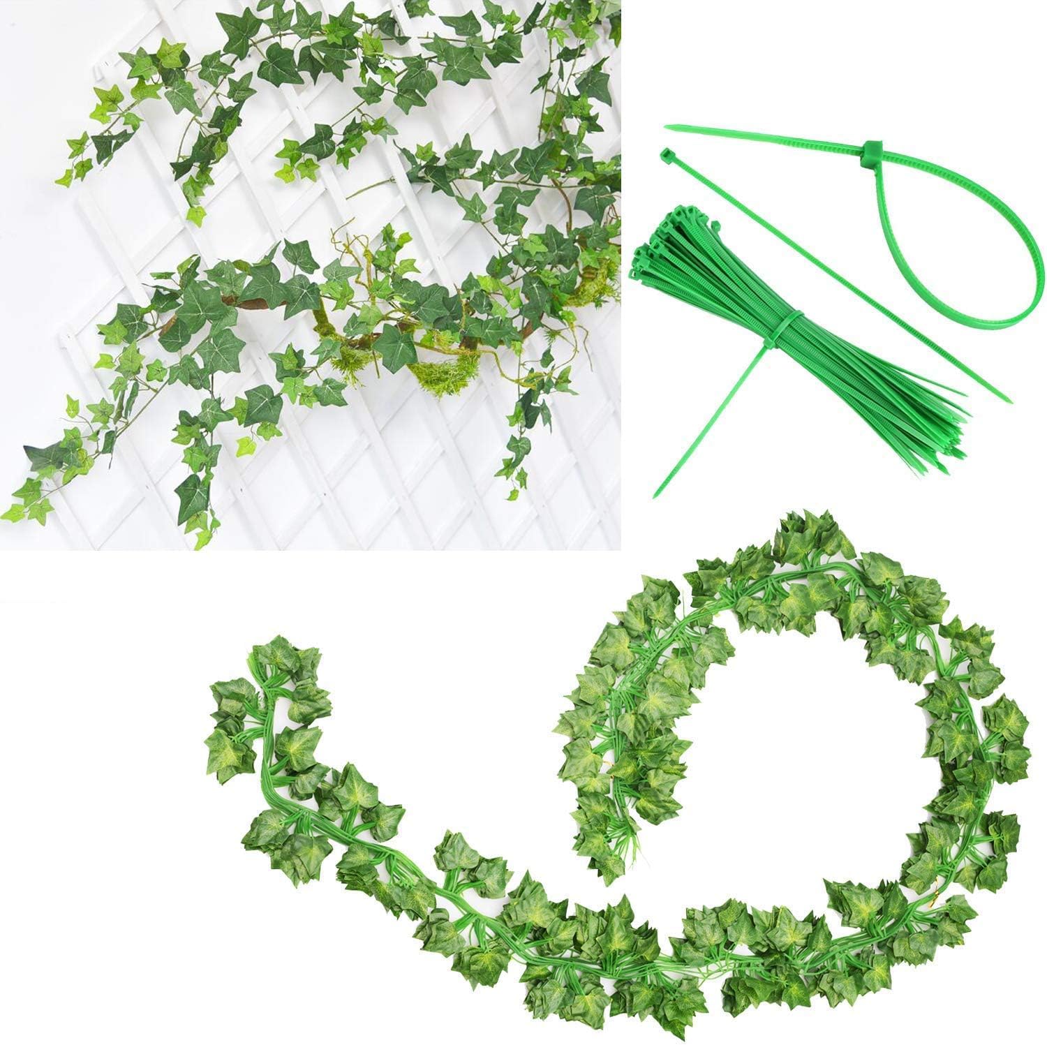 12 Pack Fake Vines for Room Decor Artificial Ivy Garland with Clip Green Flowers Hanging Plants Faux Greenery Leaves Bedroom Aesthetic Decor for Home Garden Wall Wedding - The One Stop Deals