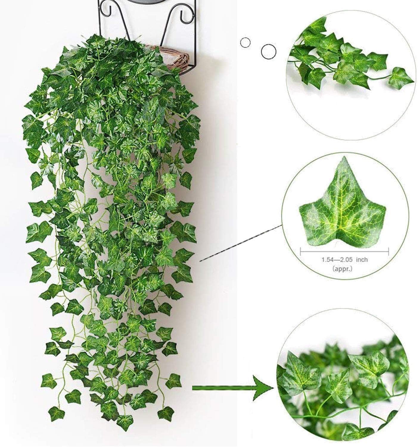 12 Pack Fake Vines for Room Decor Artificial Ivy Garland with Clip Green Flowers Hanging Plants Faux Greenery Leaves Bedroom Aesthetic Decor for Home Garden Wall Wedding - The One Stop Deals