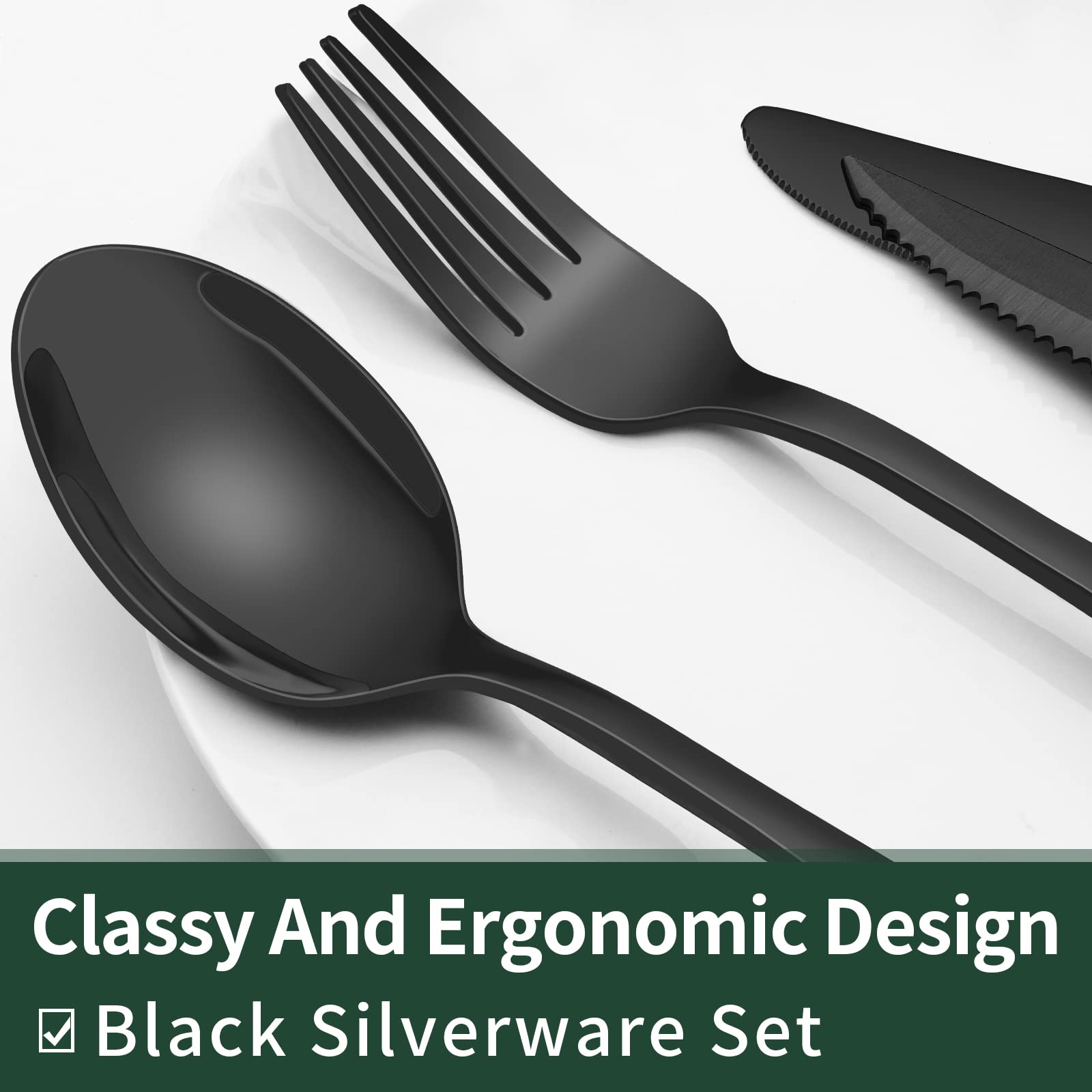 24 - Piece Black Silverware Set with Steak Knives, Black Flatware Set for 4, Food - Grade Stainless Steel Tableware Cutlery Set, Mirror Finished Utensil Sets for Home Restaurant - The One Stop Deals