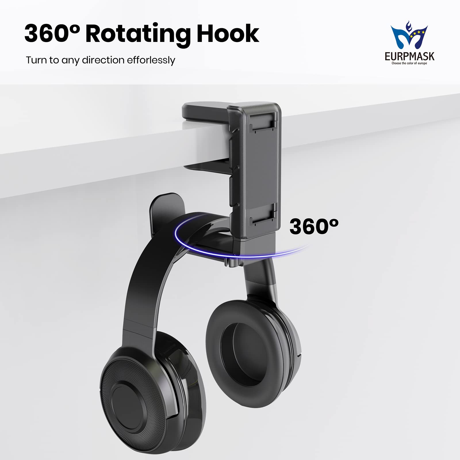 3 - in - 1 PC Gaming Headset&Controller Holder - EURPMASK Headphone Stand w/Adjustable Clamp&2 Controller Holder&Rotating Arm&Cable Organizer, Universal PC Gaming Accessory Controller Headset Stand - Black - The One Stop Deals