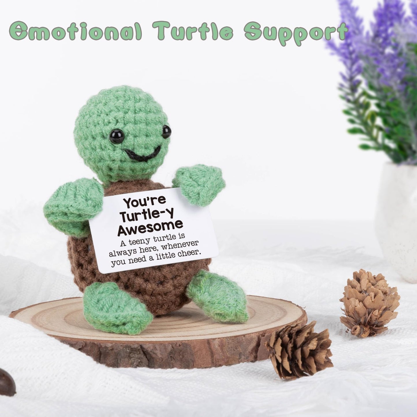 4THFARMES Mini Funny Positive Turtle Gifts, Small Handmade Crochet Animals Cute Stuff, Inspirational Gifts for Women Men Birthday Presents, Emotional Motivational Turtle Decor - The One Stop Deals