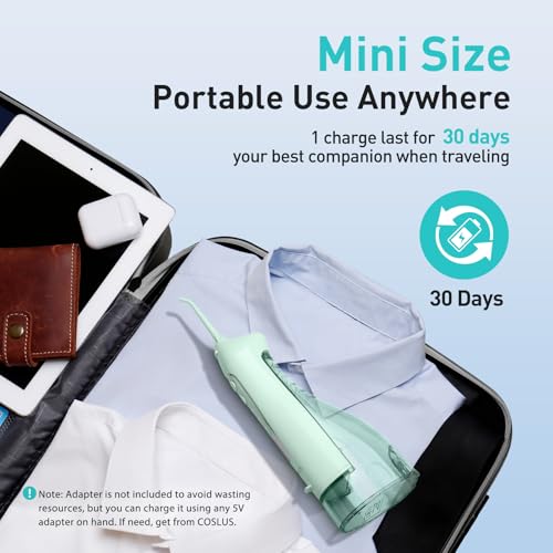 COSLUS Water Dental Flosser Teeth Pick: Portable Cordless Oral Irrigator 300ML Rechargeable Travel Irrigation Cleaner IPX7 Waterproof Electric Flossing Machine for Teeth Cleaning C20(F5020E) Green