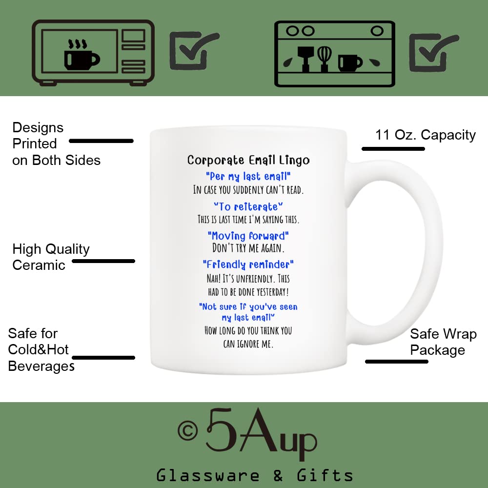 5Aup Funny Corporate Email Lingo Coffee Mug 11 Oz, Best Office Gag Gifts for Employee Colleague Coworker - The One Stop Deals