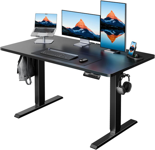 HUANUO 48" x 24" Electric Standing Desk Adjustable Height, 4 Memory Height Settings, Headphone Hook, Cable Manager, Sit Stand Up Desk for Home Office & Computer Workstation, Black