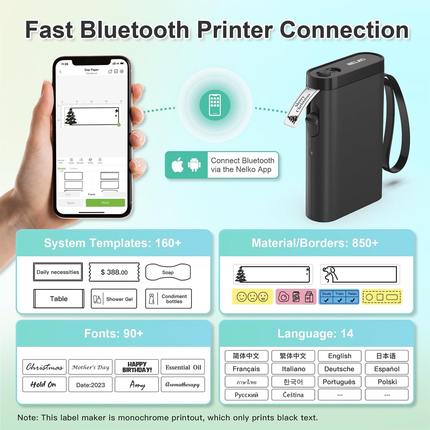 Nelko Label Maker Machine with Tape, P21 Bluetooth Label Printer, Wireless Mini Label Makers with Multiple Templates for Organizing Office Home, Black