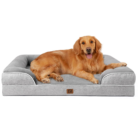 EHEYCIGA Orthopedic Dog Beds Large Sized Dog, Waterproof Memory Foam Large Dog Bed with Sides, Non-Slip Bottom Large Pet Bed with Washable Removable Cover, Grey