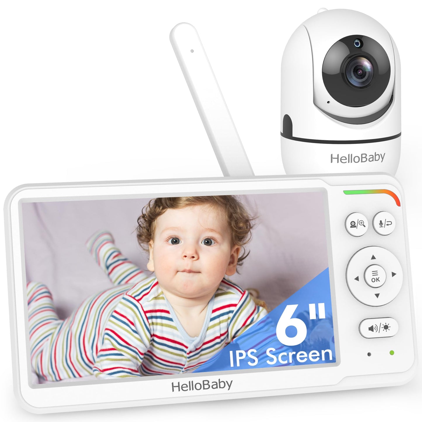 HelloBaby Baby Monitor with 6" World First IPS Screen 30-Hrs Battery, Remote Pan/Tilt/Zoom Camera, No WiFi Video Baby Monitor Camera and Audio, ECO, VOX, 2-Way Talk, Night Vision, 1000ft, Portable