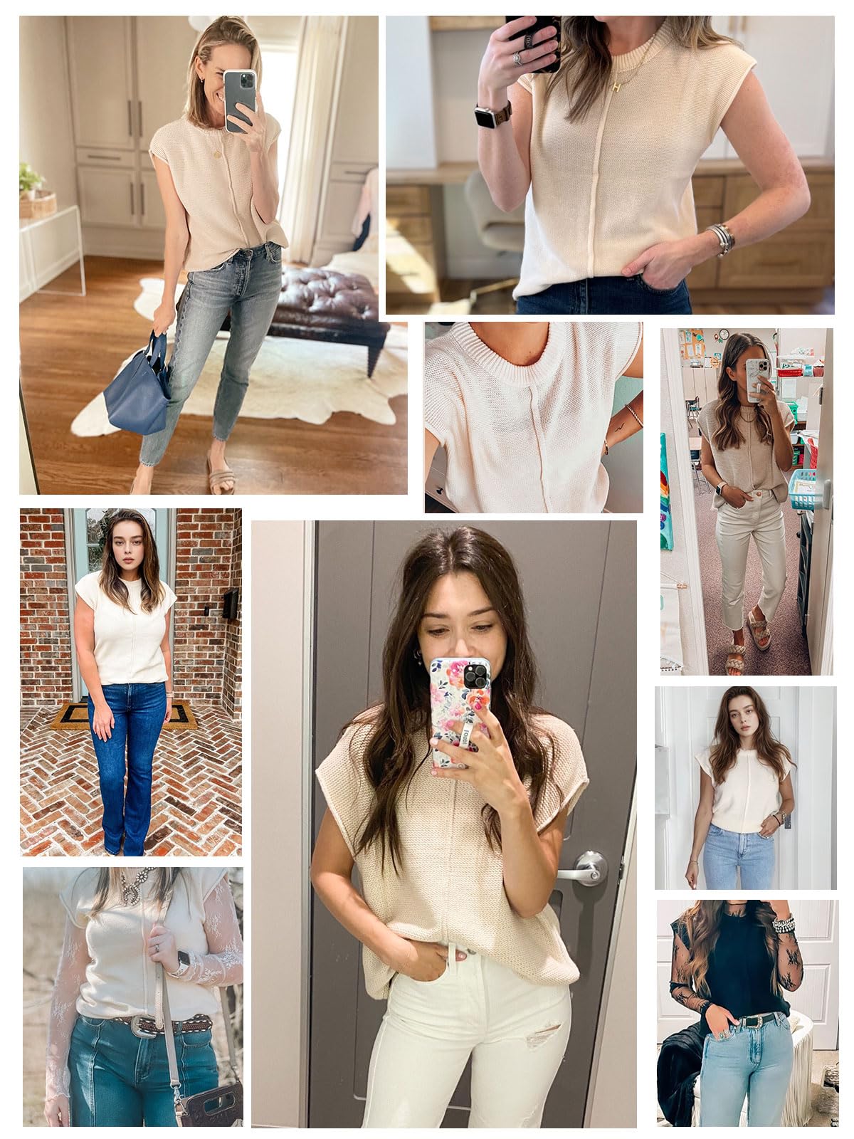 Seiciviy Womens Cap Sleeve Tops 2025 Trendy Tank Top Loose Knit Sweater Vests Cute Shirts Outfits Spring Fall Summer Tops Beige