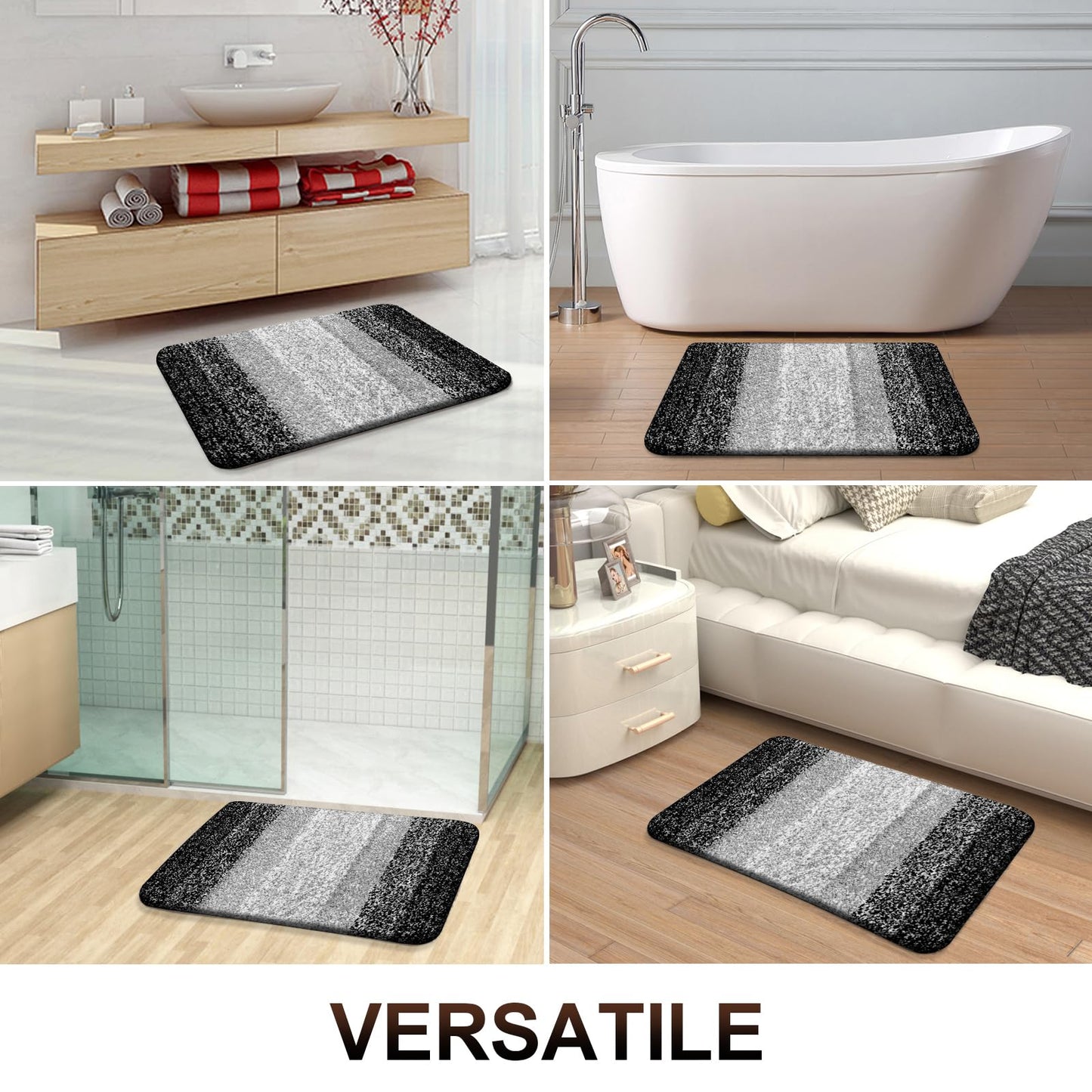 OLANLY Bathroom Rugs Mat 30x20, Extra Soft Absorbent Microfiber Bath Rugs, Rubber Backing, Quick Dry, Machine Washable Bath Mats for Bathroom Floor, Tub, Shower and Home Decor Accessories, Black