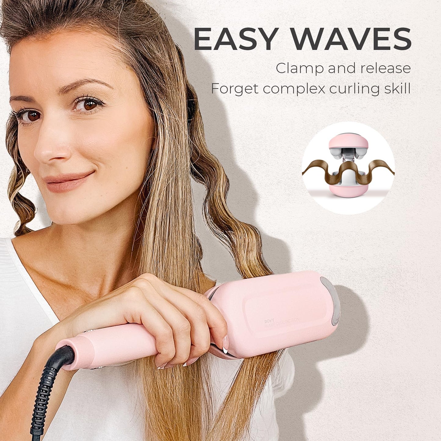 Curling Iron Hair Crimper Waver - TYMO ROVY Beach Waves Curling Wand, Ionic Deep Waver Hair Curler Tool with Ceramic 3 Barrel for Women, Dual Voltage, Anti-Scald, Easy to Use, Pink, 1.25 Inch