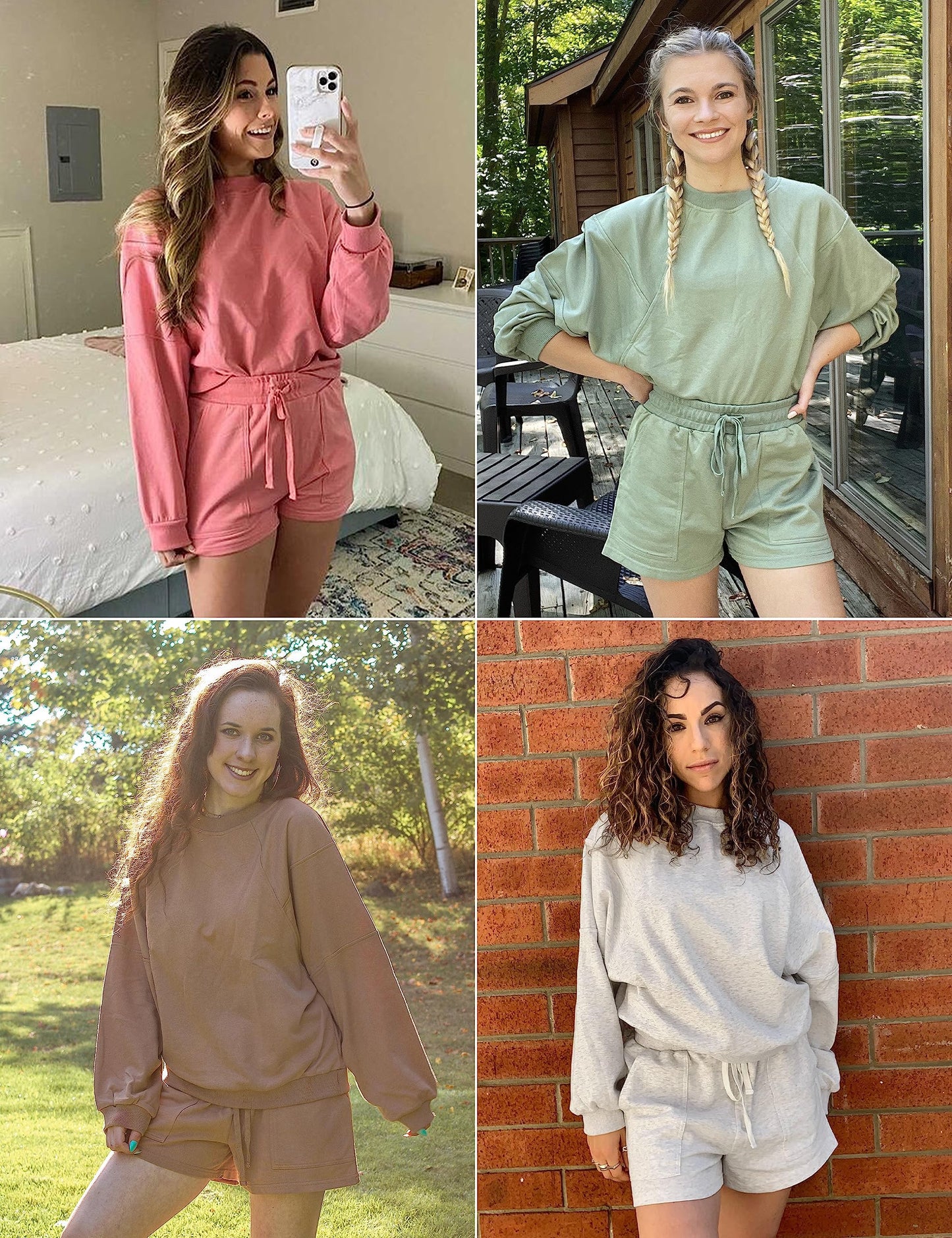 MEROKEETY Women's 2025 Fall Oversized Batwing Sleeve Lounge Sets Casual Top and Shorts 2 Piece Outfits Sweatsuit Light Grey