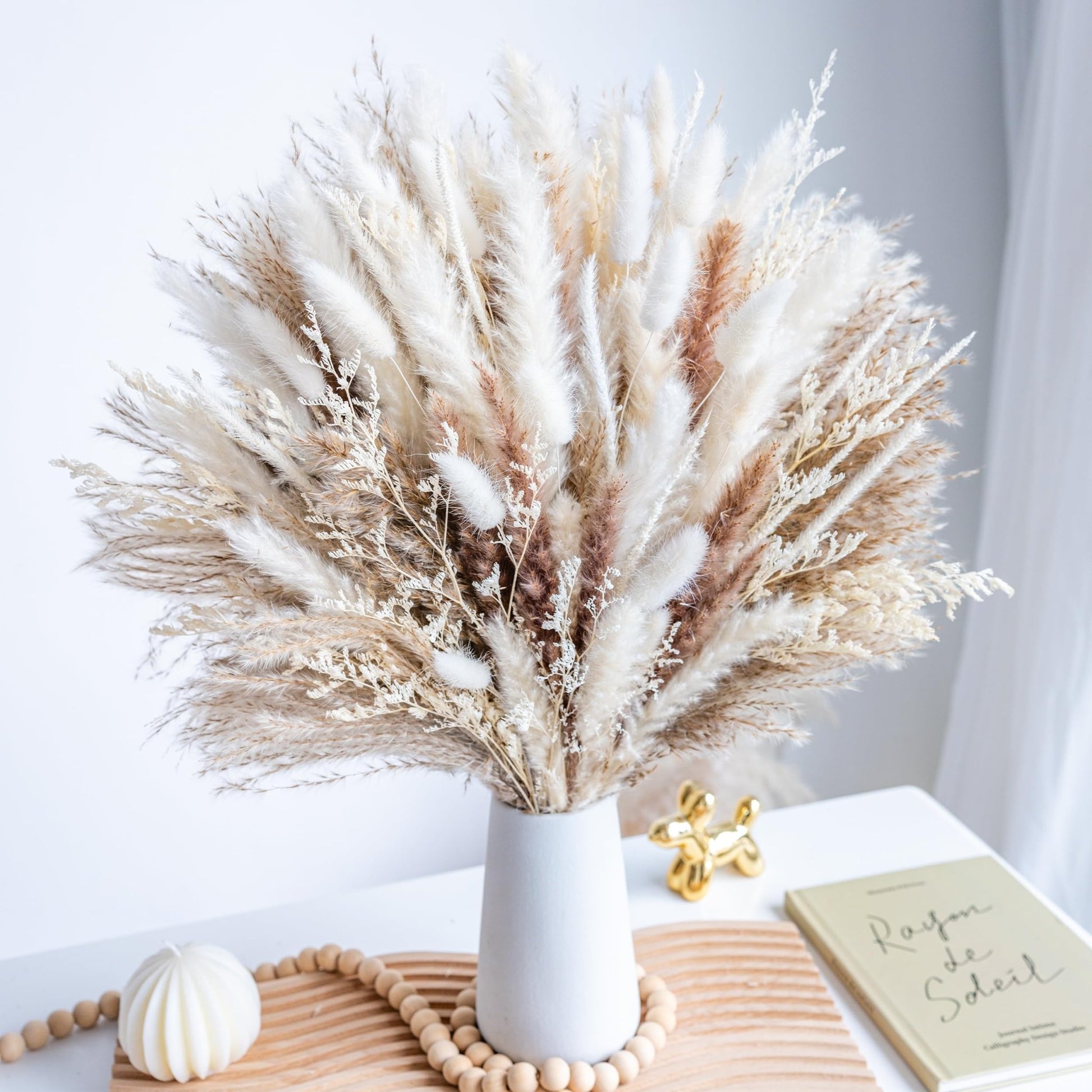 96PCS Natural Dried Pampas Grass Boho Home Decor Bouquet Phragmites Dried Flowers Bouquet for Wedding Floral Arrangements Home Decorations (96PCS) - The One Stop Deals