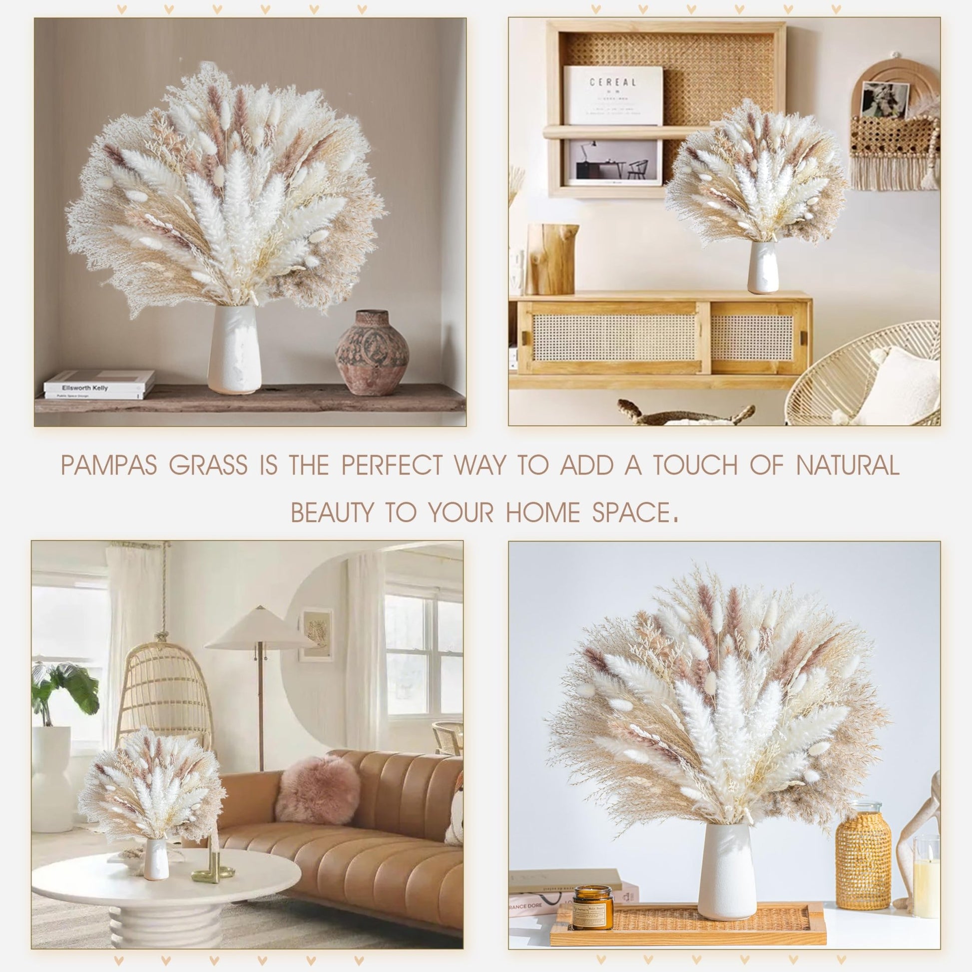 96PCS Natural Dried Pampas Grass Boho Home Decor Bouquet Phragmites Dried Flowers Bouquet for Wedding Floral Arrangements Home Decorations (96PCS) - The One Stop Deals