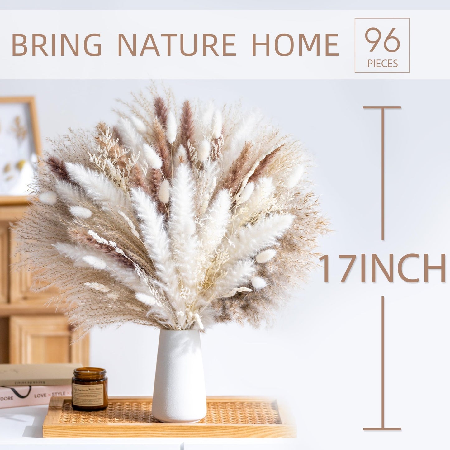 96PCS Natural Dried Pampas Grass Boho Home Decor Bouquet Phragmites Dried Flowers Bouquet for Wedding Floral Arrangements Home Decorations (96PCS) - The One Stop Deals