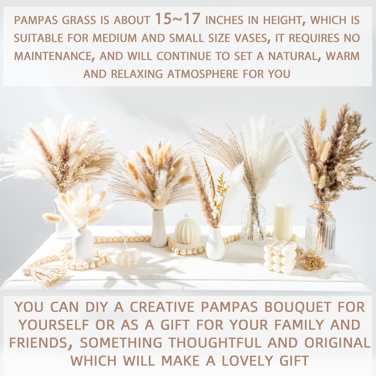 96PCS Natural Dried Pampas Grass Boho Home Decor Bouquet Phragmites Dried Flowers Bouquet for Wedding Floral Arrangements Home Decorations (96PCS) - The One Stop Deals