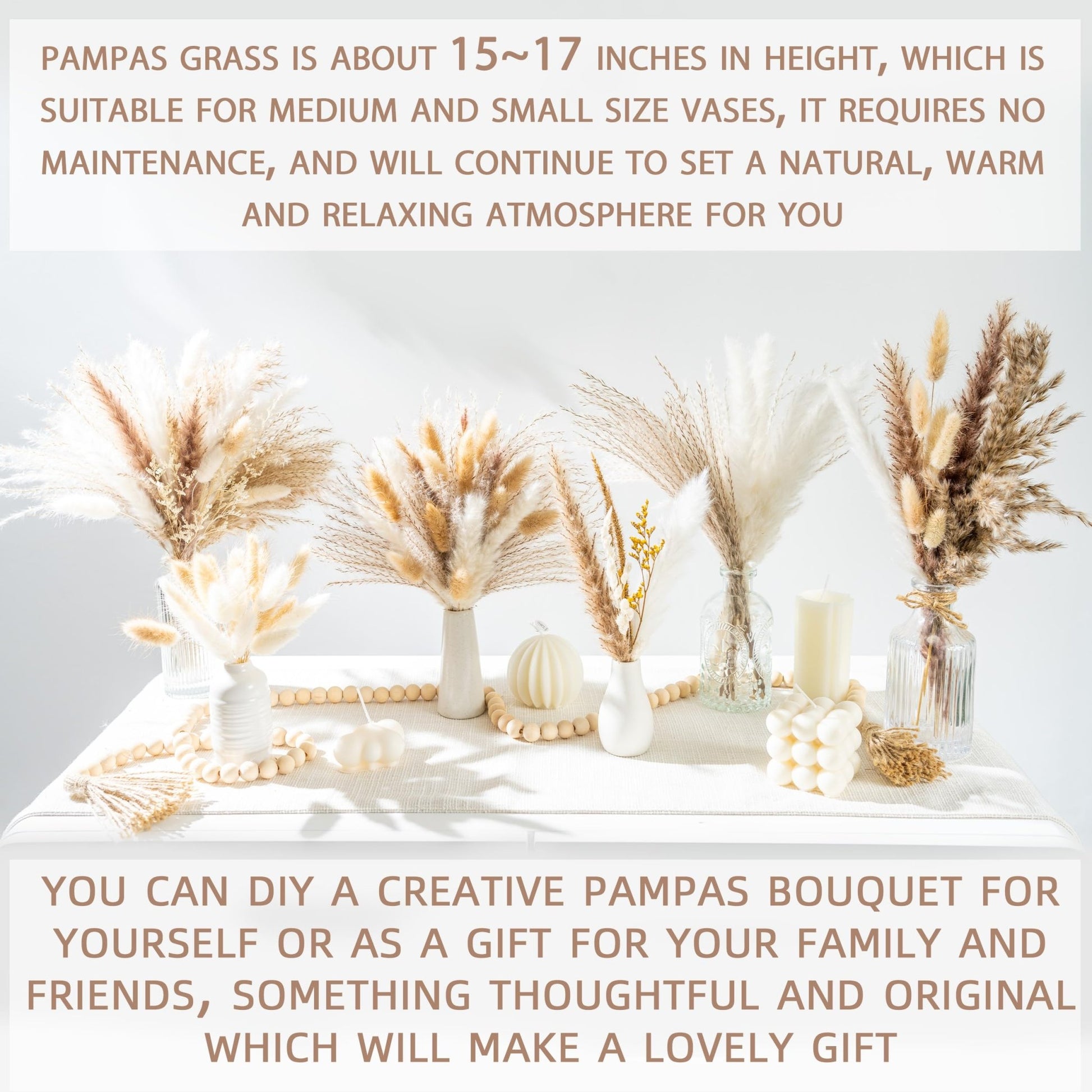 96PCS Natural Dried Pampas Grass Boho Home Decor Bouquet Phragmites Dried Flowers Bouquet for Wedding Floral Arrangements Home Decorations (96PCS) - The One Stop Deals