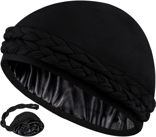 Ababalaya Silky Satin Lined Turban for Women Mens Halo Turban PRE - Tied Beanie Hats Silky Lined Durag for Waves Sleeping Bonnet Sleep Cap, Black - The One Stop Deals