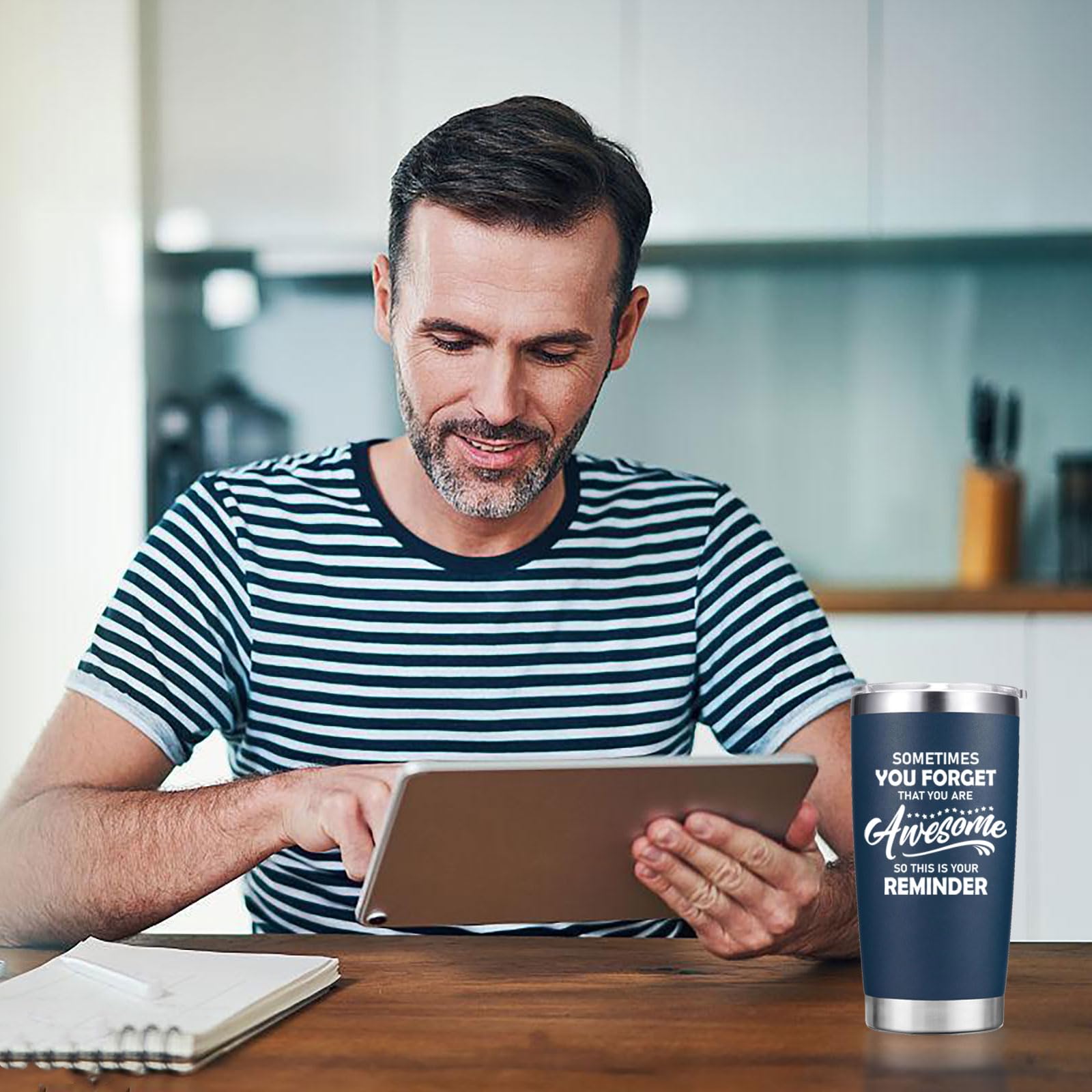 Abledn Christmas Gifts for Men - Sometimes You Forget You're Awesome Inspirational Coffee Mug Cup - Birthday Gifts for Men Dad, Stocking Stuffers White Elephant Gifts - 20 oz Tumbler Navy Blue - The One Stop Deals