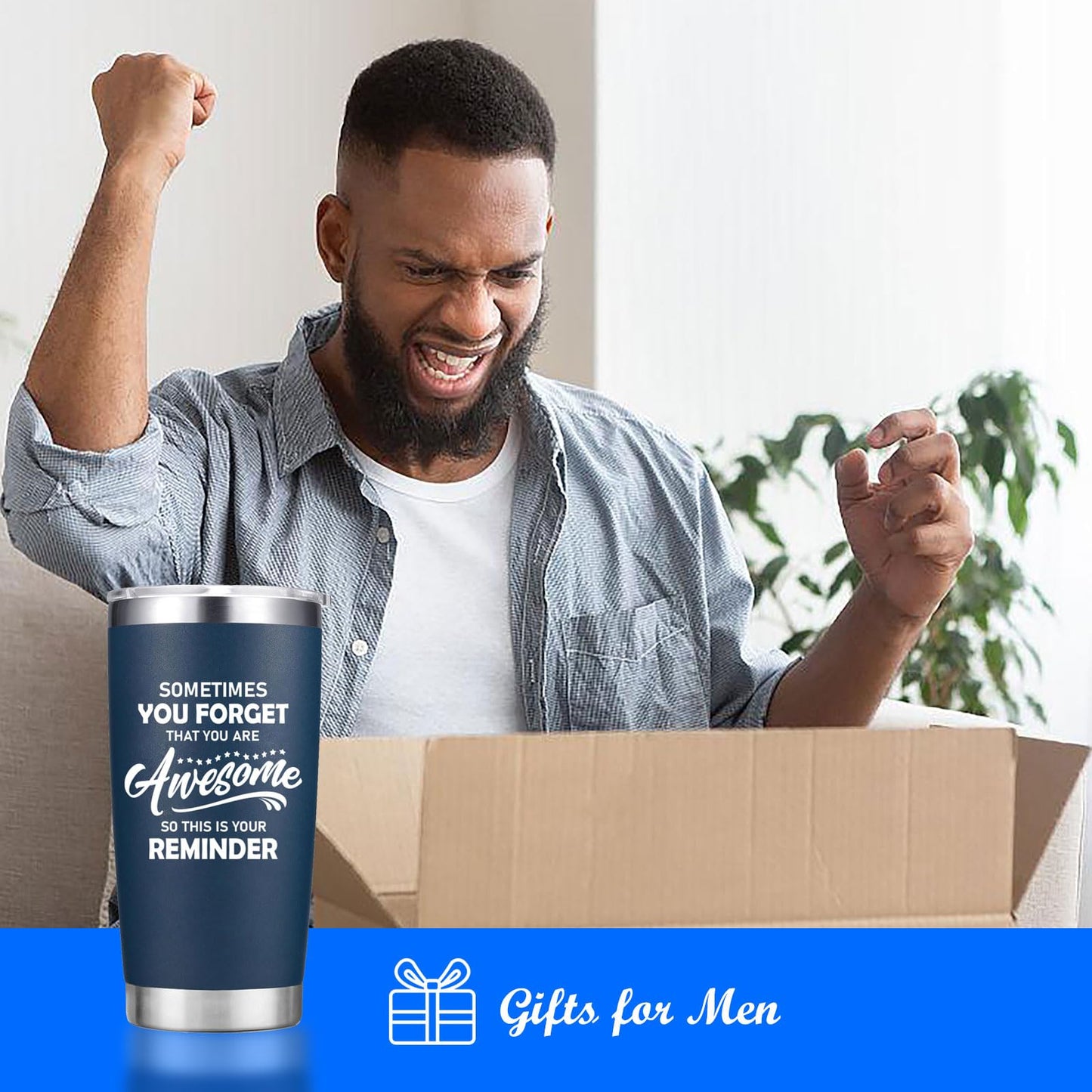 Abledn Christmas Gifts for Men - Sometimes You Forget You're Awesome Inspirational Coffee Mug Cup - Birthday Gifts for Men Dad, Stocking Stuffers White Elephant Gifts - 20 oz Tumbler Navy Blue - The One Stop Deals