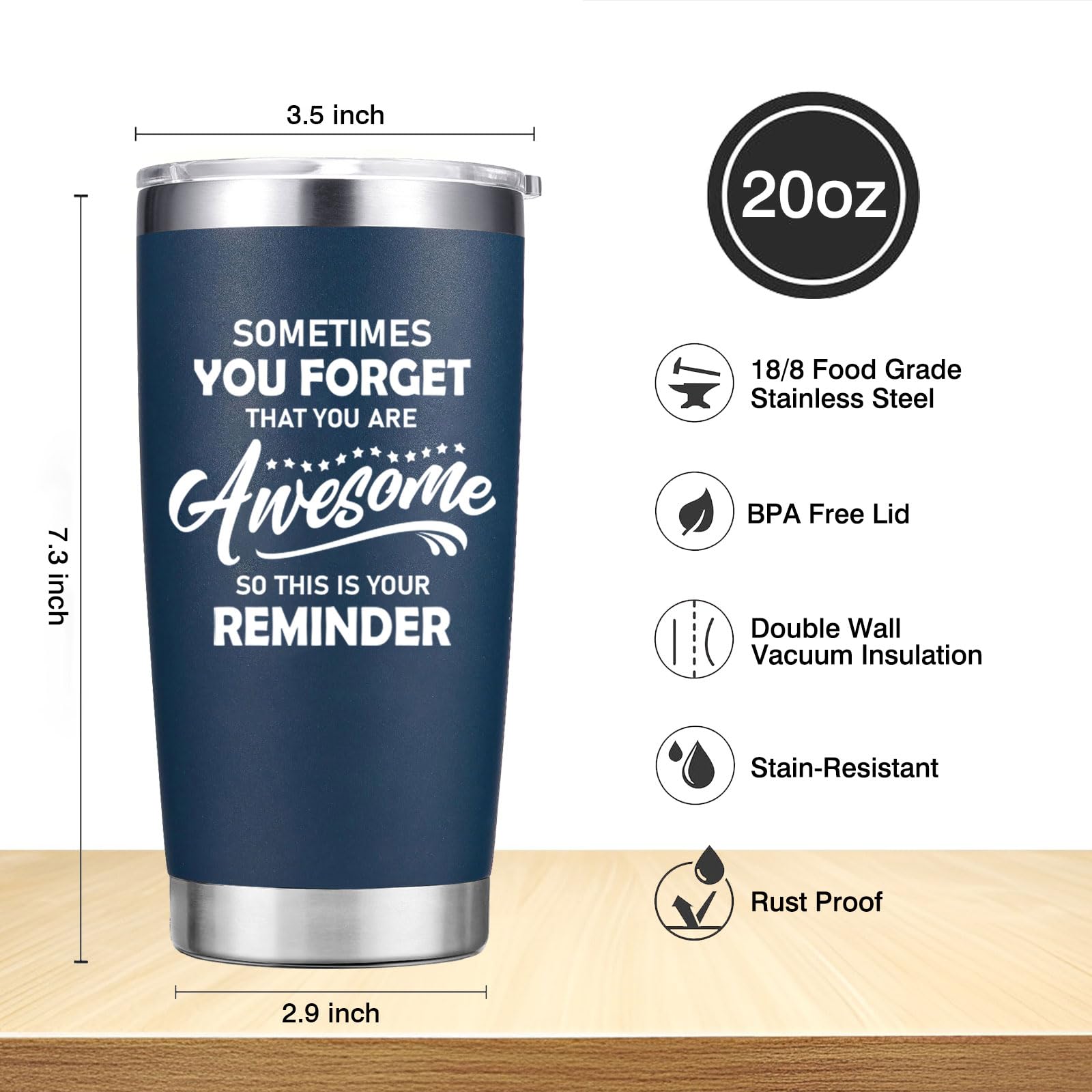 Abledn Christmas Gifts for Men - Sometimes You Forget You're Awesome Inspirational Coffee Mug Cup - Birthday Gifts for Men Dad, Stocking Stuffers White Elephant Gifts - 20 oz Tumbler Navy Blue - The One Stop Deals