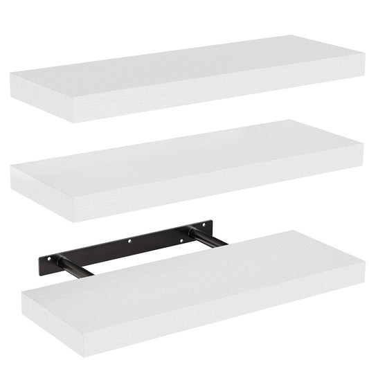 AMADA HOMEFURNISHING Floating Shelves, Wall Shelves for Bathroom/Living Room/Bedroom/Kitchen Decor, White Shelves with Invisible Brackets Set of 3 - AMFS08 - The One Stop Deals