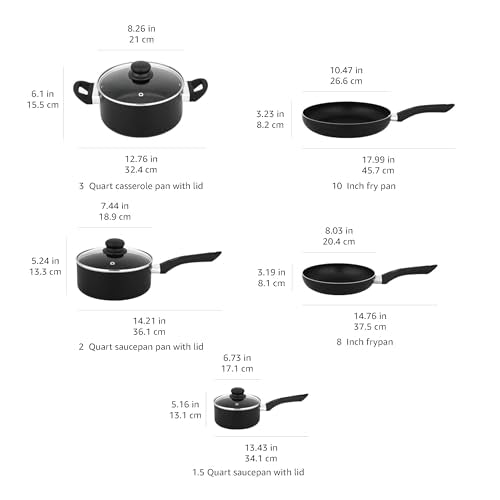 Amazon Basics Non Stick Kitchen Cookware 8 - Piece Set, Non - Induction, Includes Pots and Pans, Black - The One Stop Deals