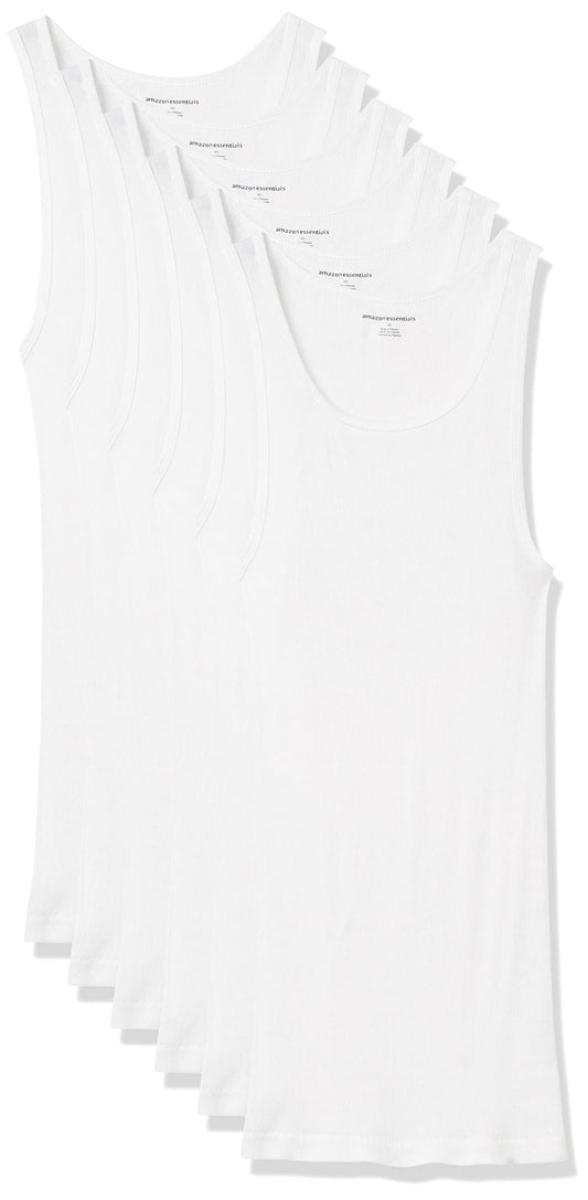 Amazon Essentials Men's Tank Undershirts, Pack of 6, White, Large - The One Stop Deals