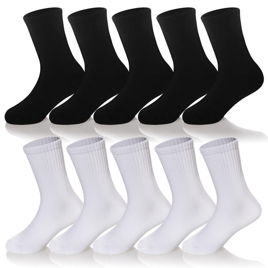 AMENLAN Kids Classics Crew Socks 10 Pairs Child Boy Girls Athletic Cotton Basic School Uniform Breathable Casual Sports Socks (Black+White,13 - 15 Years) - The One Stop Deals