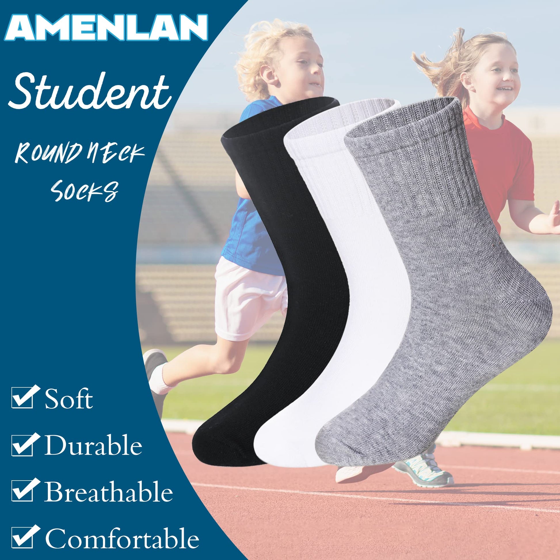 AMENLAN Kids Classics Crew Socks 10 Pairs Child Boy Girls Athletic Cotton Basic School Uniform Breathable Casual Sports Socks (Black+White,13 - 15 Years) - The One Stop Deals