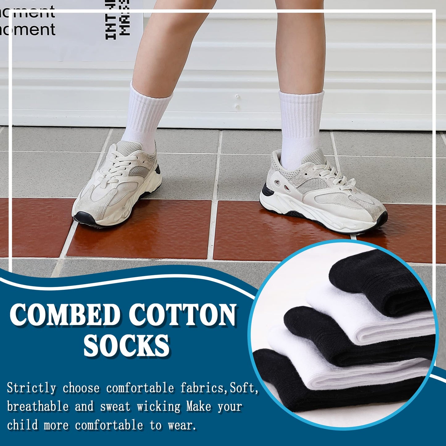 AMENLAN Kids Classics Crew Socks 10 Pairs Child Boy Girls Athletic Cotton Basic School Uniform Breathable Casual Sports Socks (Black+White,13 - 15 Years) - The One Stop Deals