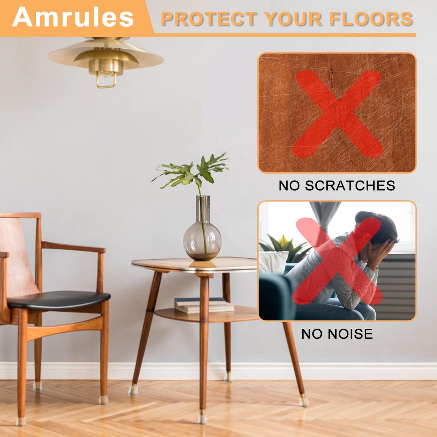 Amrules 36Pcs Chair Leg Floor Protectors for Hardwood Floors, Silicone Chair Feet Caps to Protect Tile Floors, Felt Pads Furniture Leg Covers from Scratches and Noise (Clear, Large Fit: 1.3''–2'') - The One Stop Deals