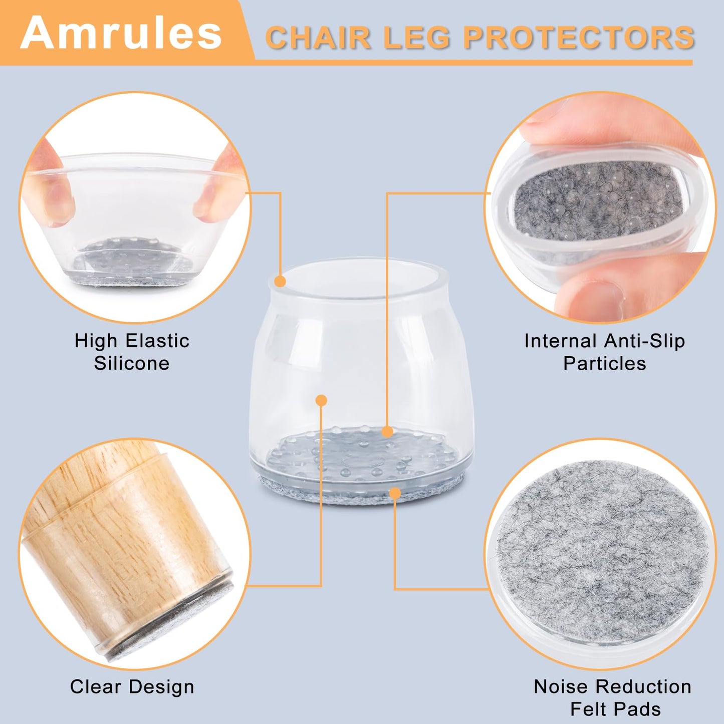 Amrules 36Pcs Chair Leg Floor Protectors for Hardwood Floors, Silicone Chair Feet Caps to Protect Tile Floors, Felt Pads Furniture Leg Covers from Scratches and Noise (Clear, Large Fit: 1.3''–2'') - The One Stop Deals