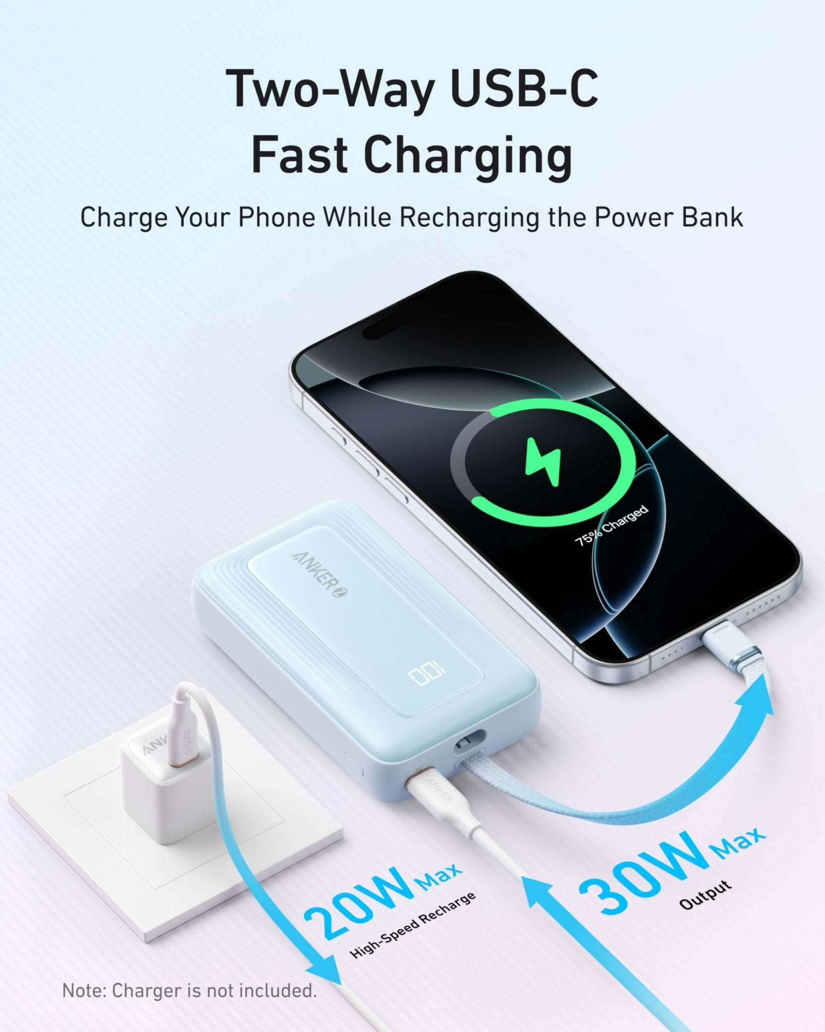 Anker Portable Charger, 10,000mAh 30W Power Bank, USB - C in and Out Fast Charging Battery Pack, Travel Essential Phone Power Bank, for iPhone 16/15/14/13/12, iPad, MacBook, Galaxy, Google, and More - The One Stop Deals