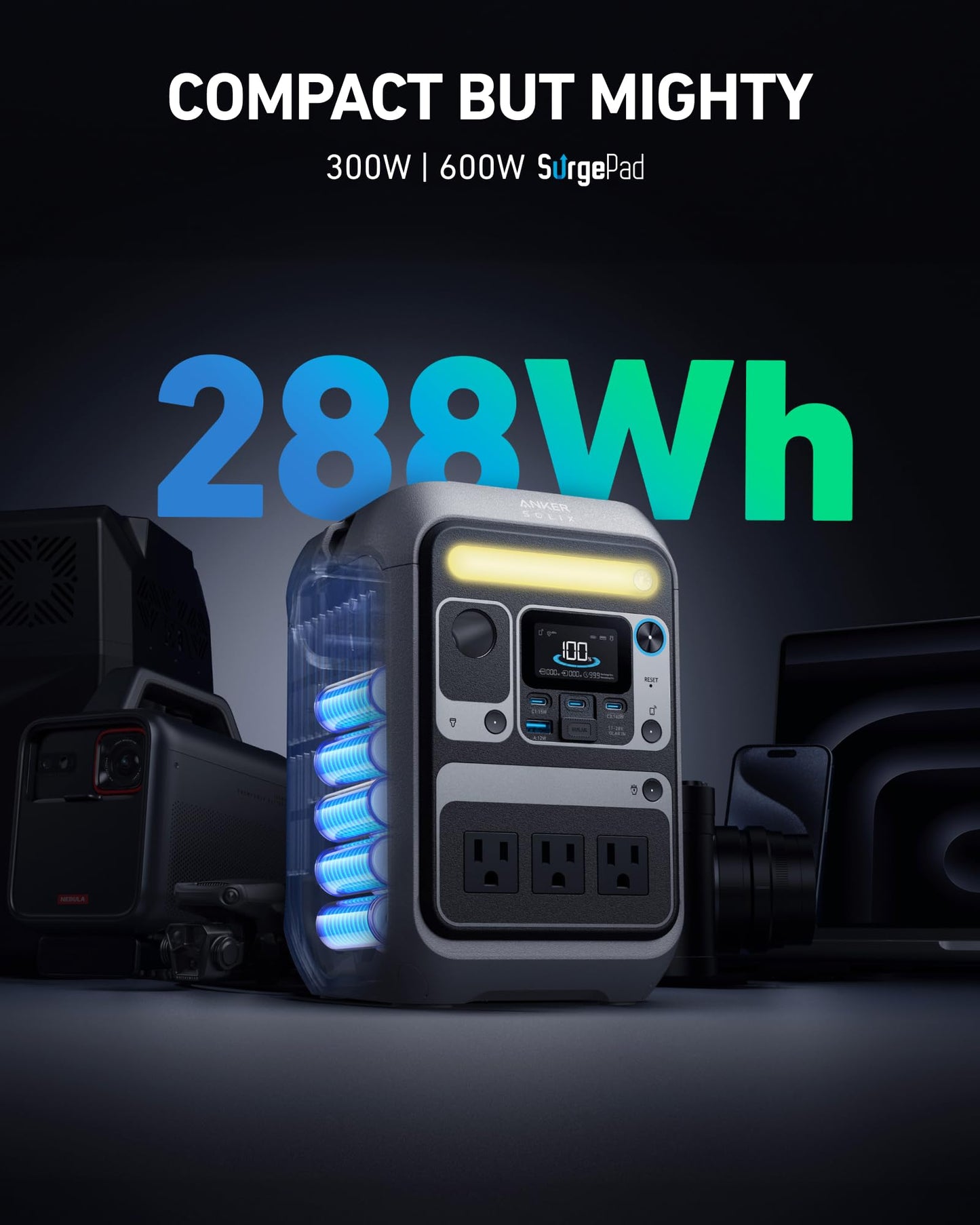 Anker SOLIX C300 Portable Power Station, Outdoor 288Wh LiFePO4 Battery, 300W (600W Surge) Solar Generator, 140W Two - Way Fast Charging, for Camping, Traveling, and Emergencies (with 60W Solar Panel) - The One Stop Deals