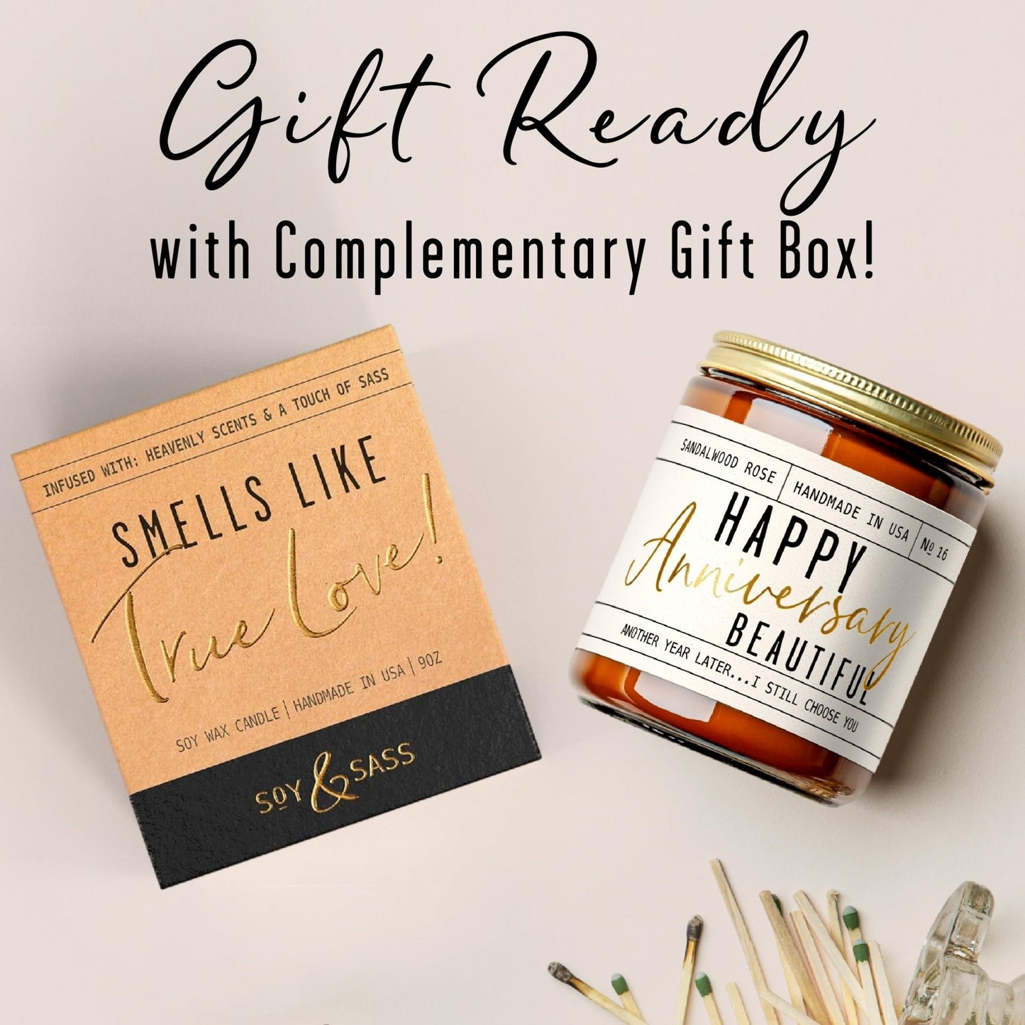 Anniversary Gifts for Women - 'Happy Anniversary Beautiful' Candle, w/Sandalwood Rose - infused w/Essential Oils I Happy Anniversary Gifts for Her I Anniversary Gifts for Wife I 50Hr Burn, USA Made - The One Stop Deals