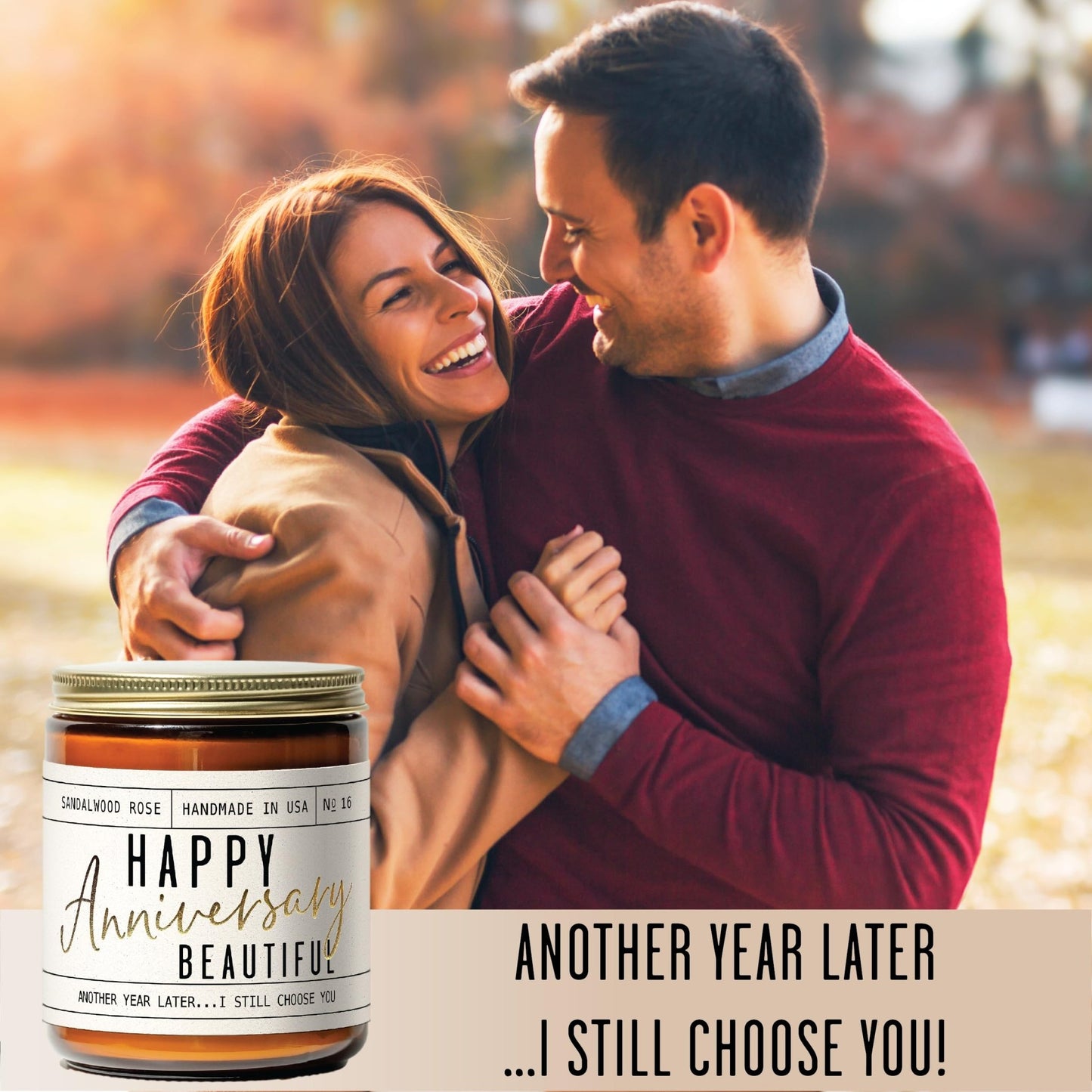 Anniversary Gifts for Women - 'Happy Anniversary Beautiful' Candle, w/Sandalwood Rose - infused w/Essential Oils I Happy Anniversary Gifts for Her I Anniversary Gifts for Wife I 50Hr Burn, USA Made - The One Stop Deals