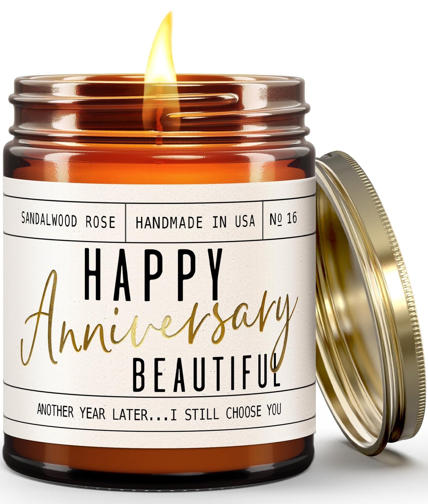 Anniversary Gifts for Women - 'Happy Anniversary Beautiful' Candle, w/Sandalwood Rose - infused w/Essential Oils I Happy Anniversary Gifts for Her I Anniversary Gifts for Wife I 50Hr Burn, USA Made - The One Stop Deals