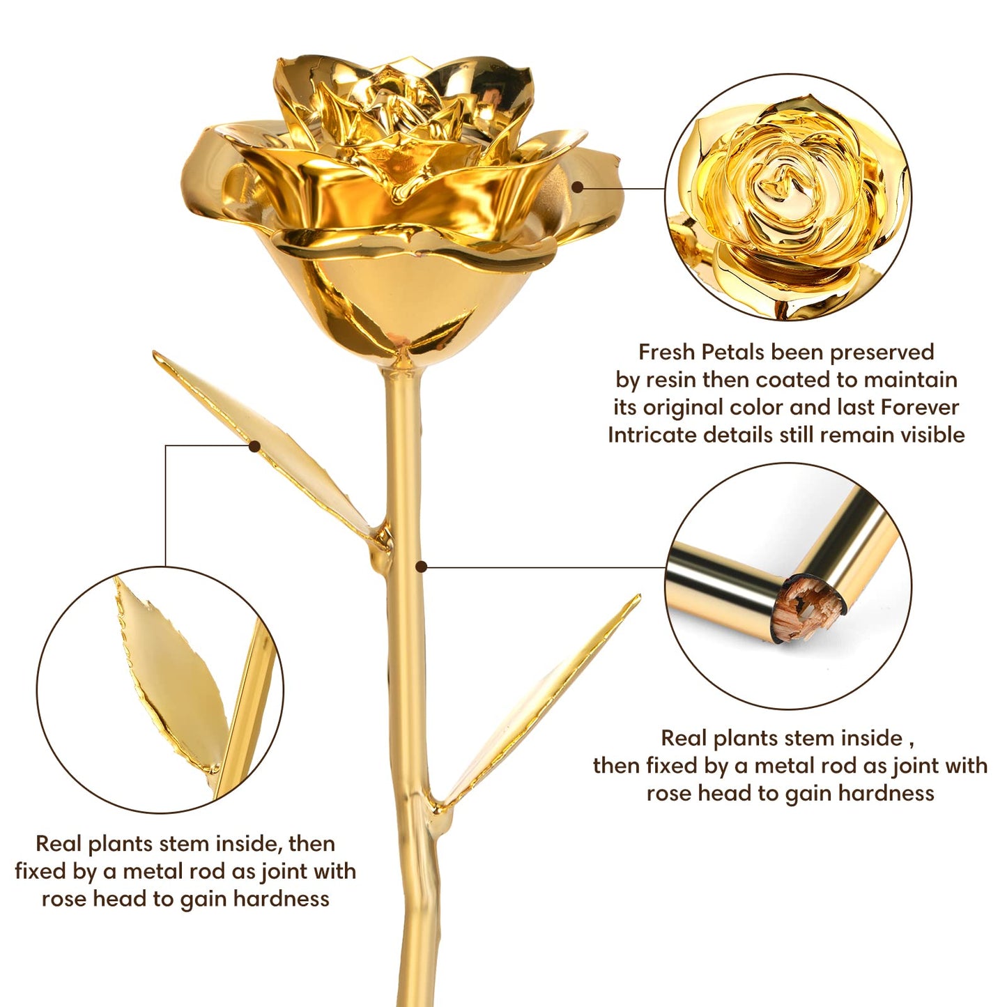 Anthonic Gold Dipped Rose Real 24K Gold Rose, Genuine One of a Kind Rose Hand Dipped in 24K Golden Roses Romantic Gifts for Women in Her Birthday Anniversary Day Mothers Day - The One Stop Deals