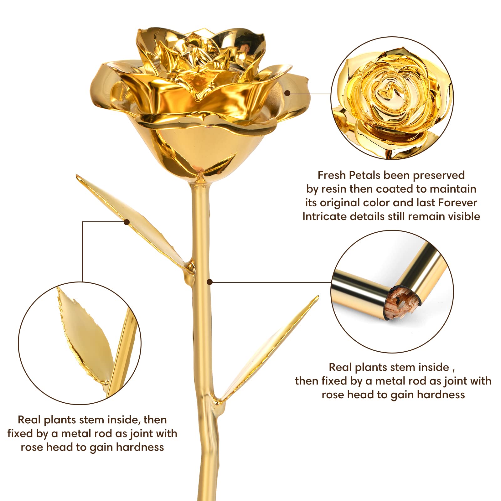 Anthonic Gold Dipped Rose Real 24K Gold Rose, Genuine One of a Kind Rose Hand Dipped in 24K Golden Roses Romantic Gifts for Women in Her Birthday Anniversary Day Mothers Day - The One Stop Deals