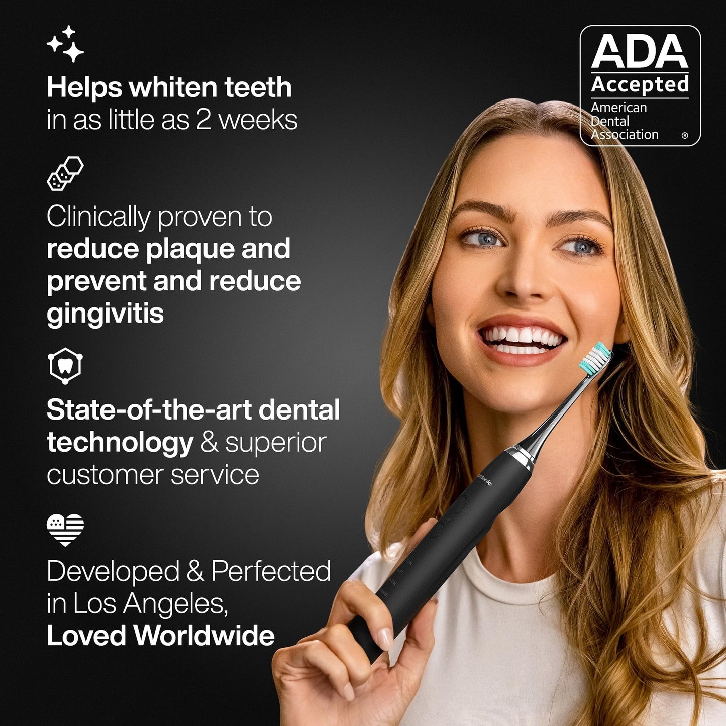 Aquasonic Black Series Ultra Whitening Toothbrush – ADA Accepted Electric Toothbrush - 8 Brush Heads & Travel Case – 40,000 VPM Electric Motor & Wireless Charging - 4 Modes w Smart Timer - The One Stop Deals