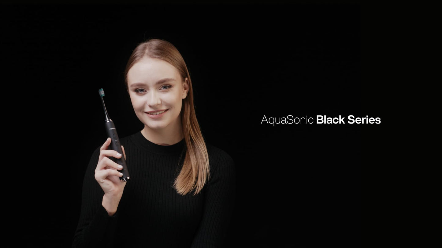 Aquasonic Black Series Ultra Whitening Toothbrush – ADA Accepted Electric Toothbrush - 8 Brush Heads & Travel Case – 40,000 VPM Electric Motor & Wireless Charging - 4 Modes w Smart Timer - The One Stop Deals