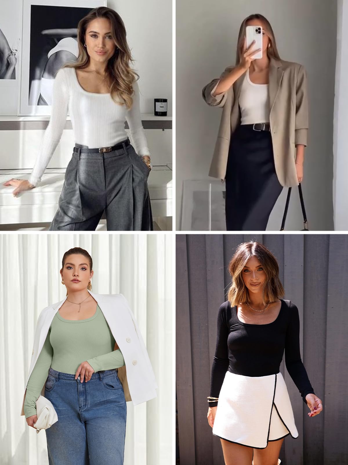 ATHMILE Long Sleeve Shirts for Women Tops Fall Fashion 2025 Ribbed Scoop Neck Casual Going Out Outfits Basic Tee Trendy Clothes A - White - The One Stop Deals