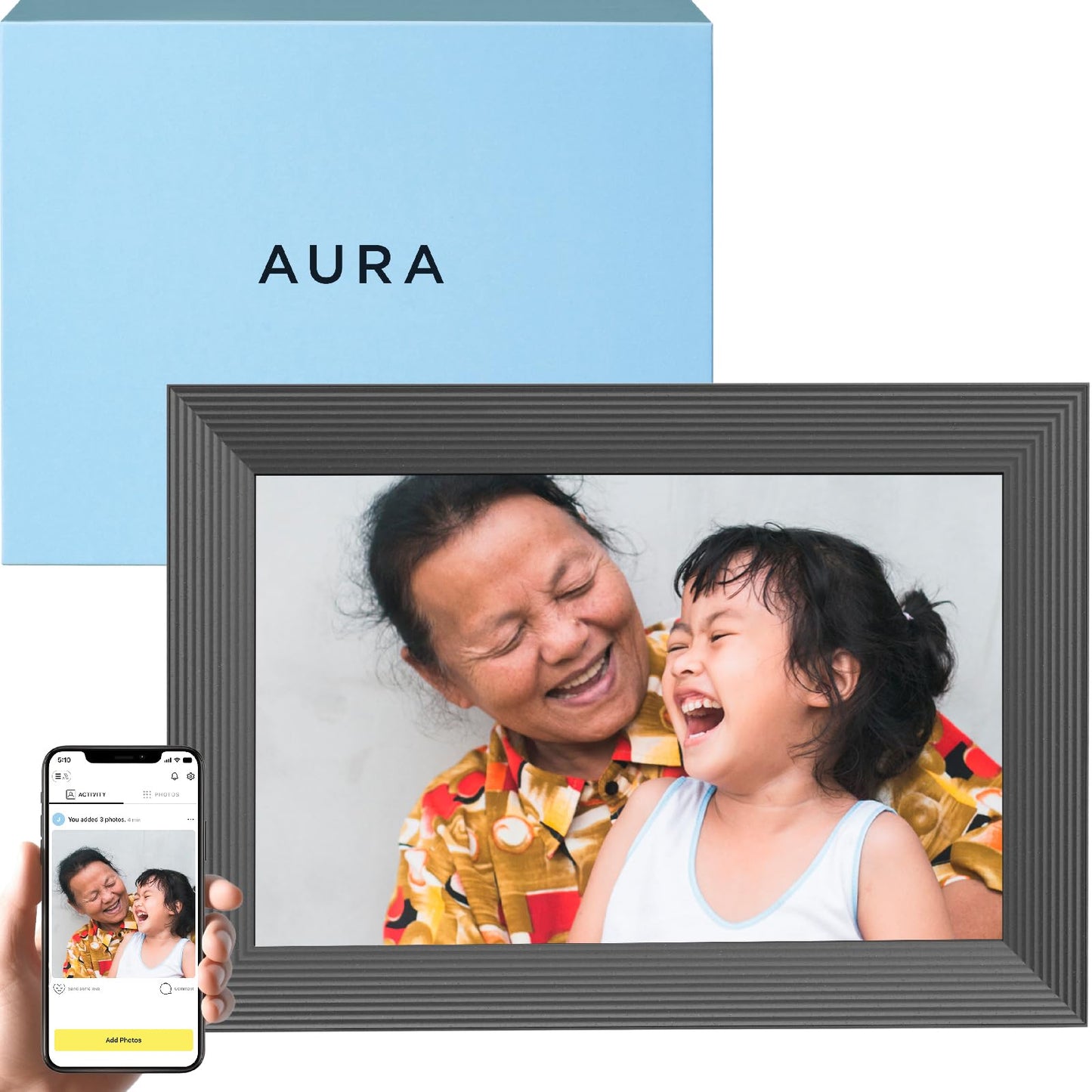 Aura Digital Picture Frame - 10.1" HD Display | Wirecutter's Best Digital Frame for Gifting - Send Photos Directly from Your Phone from Anywhere | Quick & Easy Setup Over WiFi - Free Aura App | Black - The One Stop Deals