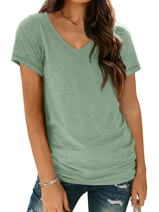 AUTOMET T Shirts Short Sleeve V Neck Tees Tops for Women Fashion Trendy Lightweight Soft Casual Summer Outfits Clothes 2025 Green M - The One Stop Deals