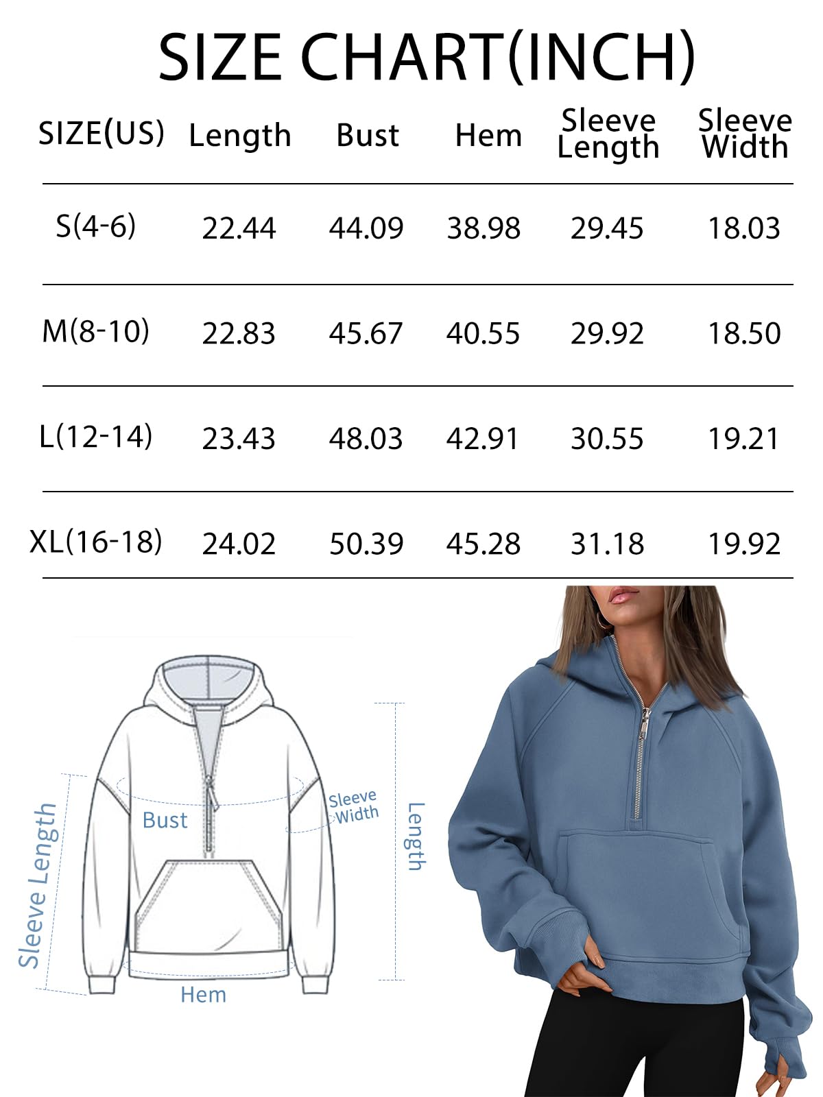 AUTOMET Womens Hoodies Half Zip Sweatshirts Fleece Jackets Tops Oversized Pullover Fall Outfits 2025 Winter Fashion Clothes GreyBlue M - The One Stop Deals