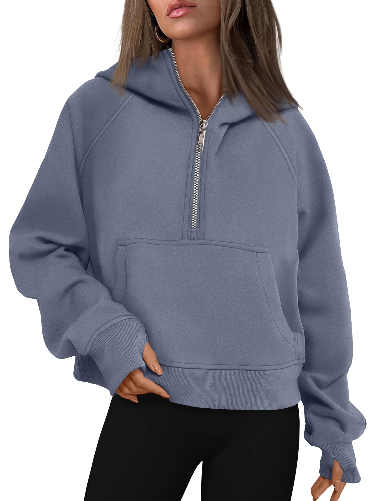 AUTOMET Womens Hoodies Half Zip Sweatshirts Fleece Jackets Tops Oversized Pullover Fall Outfits 2025 Winter Fashion Clothes GreyBlue M - The One Stop Deals