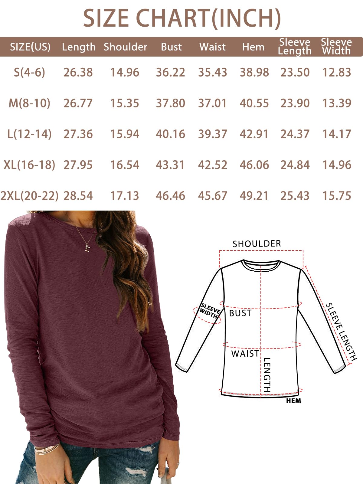 AUTOMET Womens Long Sleeve Round Neck Shirts Basic Tee Fall Tops Outfits Clothes 2025 01black L - The One Stop Deals